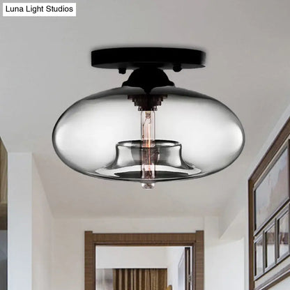 مصباح ديكوربايتس™ البيضاوي الزجاجي البسيط ذو التركيب المدمج مع مصباح واحد - تركيبات سقف شفافة/كهرمانية/دخانية للممر