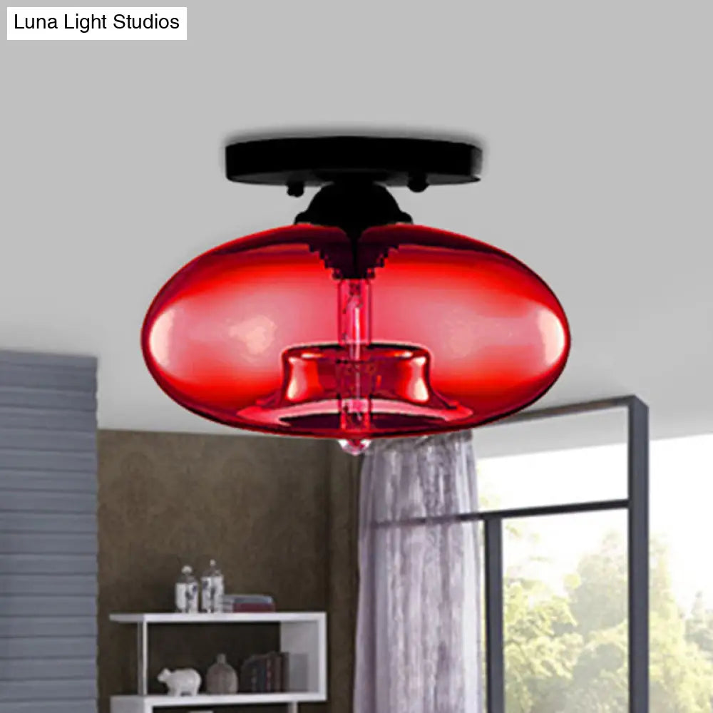 مصباح ديكوربايتس™ البيضاوي الزجاجي البسيط ذو التركيب المدمج مع مصباح واحد - تركيبات سقف شفافة/كهرمانية/دخانية للممر