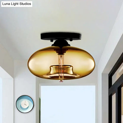 مصباح ديكوربايتس™ البيضاوي الزجاجي البسيط ذو التركيب المدمج مع مصباح واحد - تركيبات سقف شفافة/كهرمانية/دخانية للممر