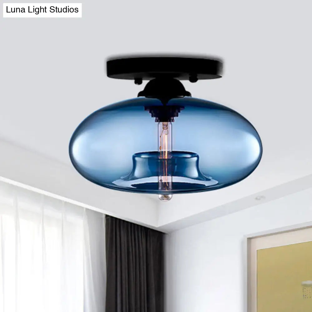 مصباح ديكوربايتس™ البيضاوي الزجاجي البسيط ذو التركيب المدمج مع مصباح واحد - تركيبات سقف شفافة/كهرمانية/دخانية للممر