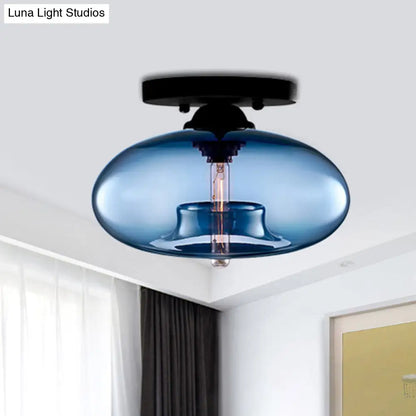 مصباح ديكوربايتس™ البيضاوي الزجاجي البسيط ذو التركيب المدمج مع مصباح واحد - تركيبات سقف شفافة/كهرمانية/دخانية للممر