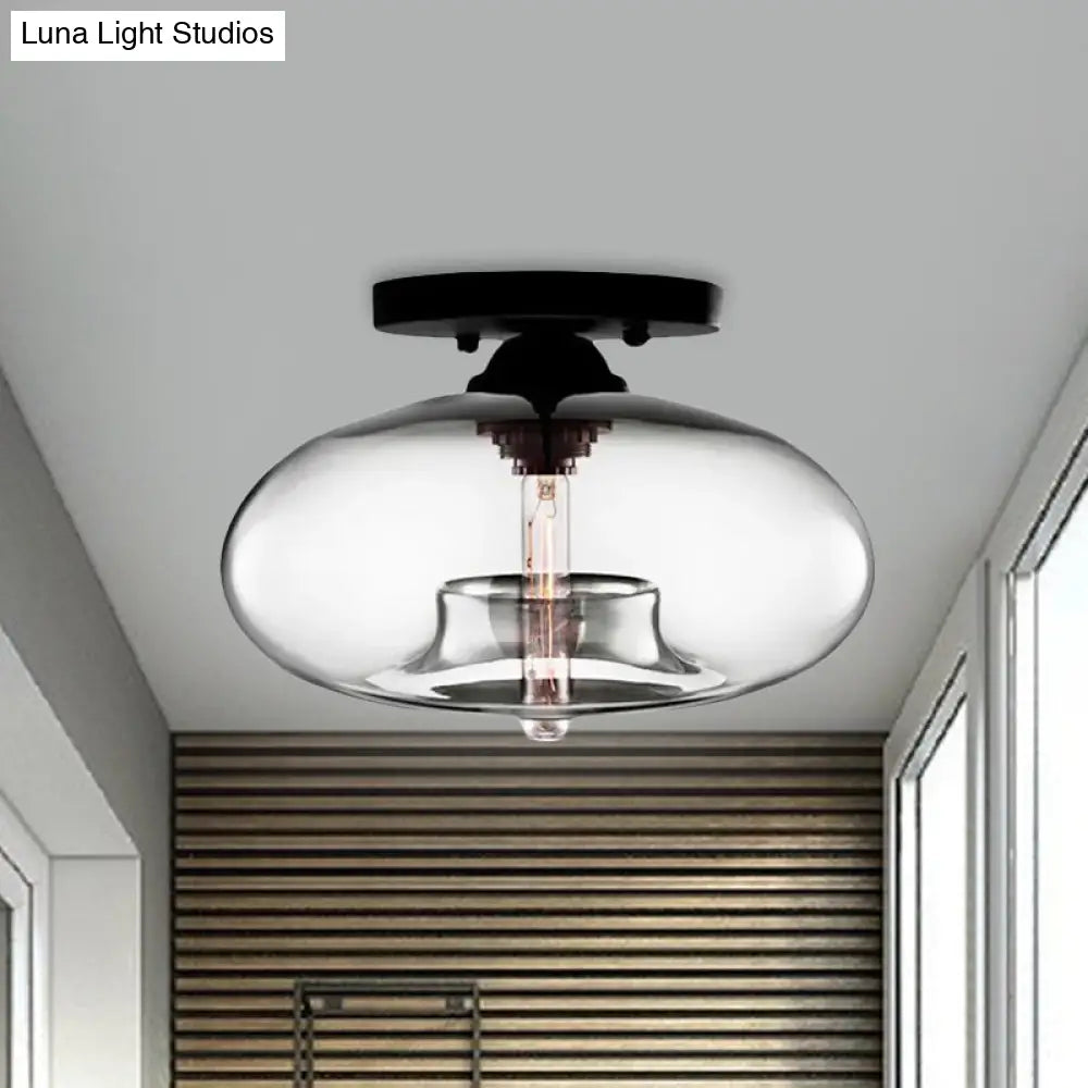 مصباح ديكوربايتس™ البيضاوي الزجاجي البسيط ذو التركيب المدمج مع مصباح واحد - تركيبات سقف شفافة/كهرمانية/دخانية للممر