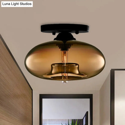 مصباح ديكوربايتس™ البيضاوي الزجاجي البسيط ذو التركيب المدمج مع مصباح واحد - تركيبات سقف شفافة/كهرمانية/دخانية للممر