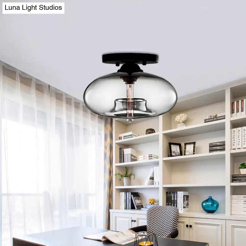 مصباح ديكوربايتس™ البيضاوي الزجاجي البسيط ذو التركيب المدمج مع مصباح واحد - تركيبات سقف شفافة/كهرمانية/دخانية للممر