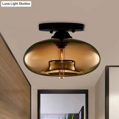 مصباح ديكوربايتس™ البيضاوي الزجاجي البسيط ذو التركيب المدمج مع مصباح واحد - تركيبات سقف شفافة/كهرمانية/دخانية للممر