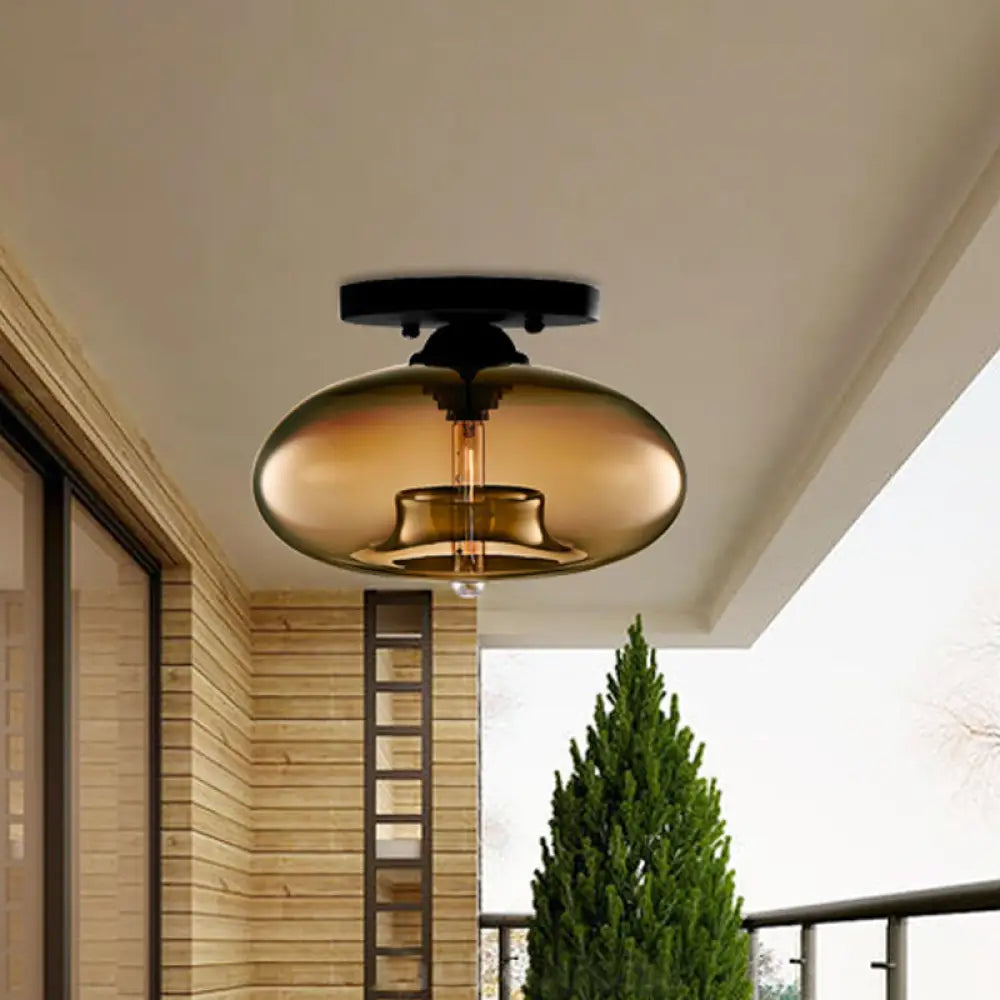 مصباح ديكوربايتس™ البيضاوي الزجاجي البسيط ذو التركيب المدمج مع مصباح واحد - تركيبات سقف شفافة/كهرمانية/دخانية للممر