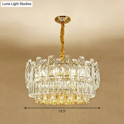 DecorBites™ rectangular drum crystal chandelier with gold-toned twisted rope pendant for bedroom ceiling lighting in simple style