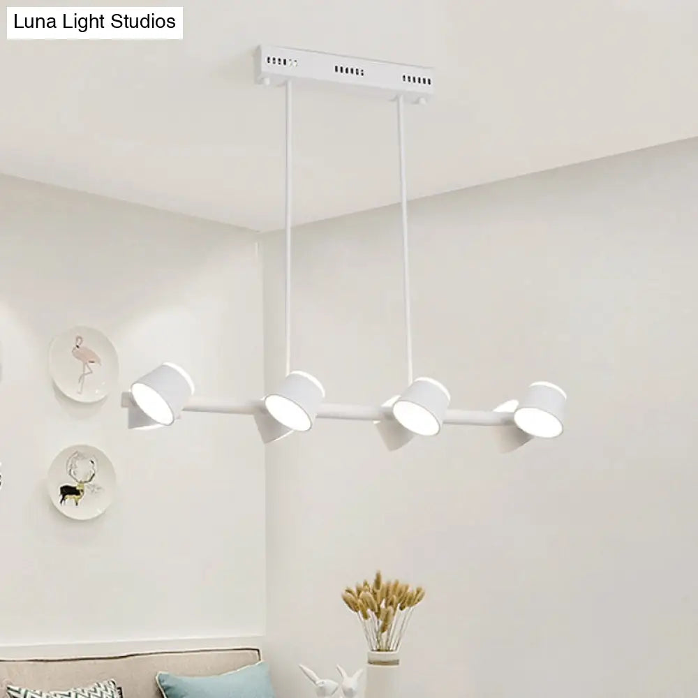 Lámpara colgante lineal de metal de estilo sencillo - 8 luces, color blanco, diseño para colgar del techo