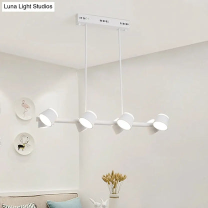 Lámpara colgante lineal de metal de estilo sencillo - 8 luces, color blanco, diseño para colgar del techo