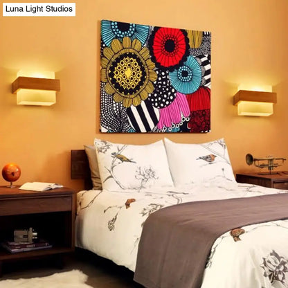 DecorBites™ DecorBites™ Simple Style White Glass 1-Light Sconce with Wood Brace for Square Corridor Wall Lighting