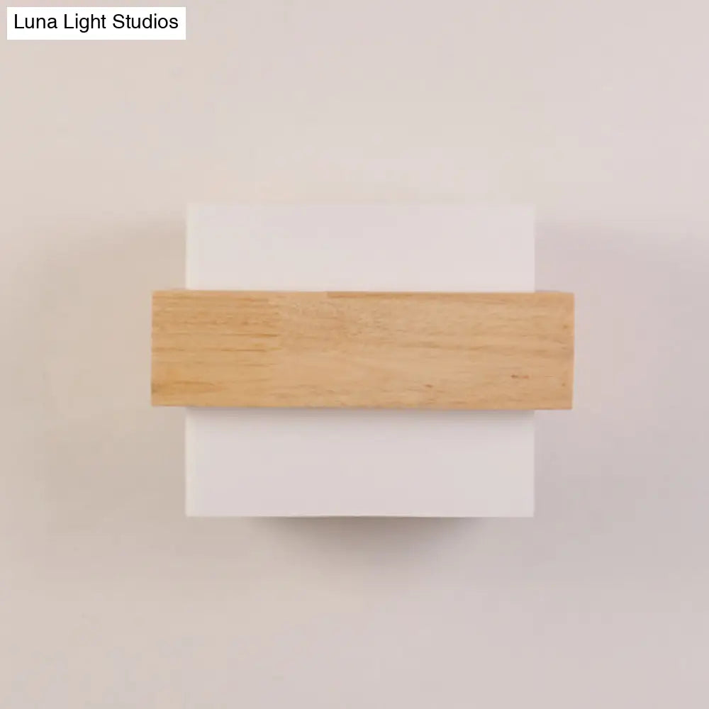 DecorBites™ DecorBites™ Simple Style White Glass 1-Light Sconce with Wood Brace for Square Corridor Wall Lighting