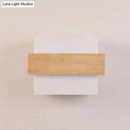 DecorBites™ DecorBites™ Simple Style White Glass 1-Light Sconce with Wood Brace for Square Corridor Wall Lighting