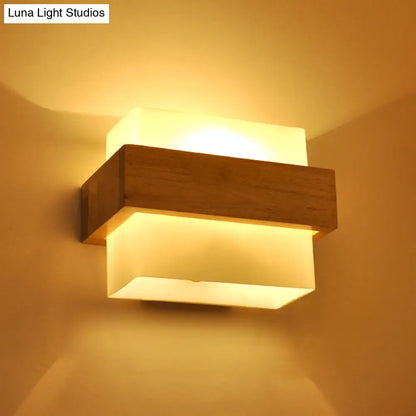 DecorBites™ DecorBites™ Simple Style White Glass 1-Light Sconce with Wood Brace for Square Corridor Wall Lighting