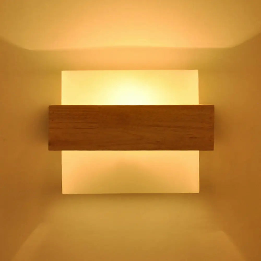 DecorBites™ DecorBites™ Simple Style White Glass 1-Light Sconce with Wood Brace for Square Corridor Wall Lighting