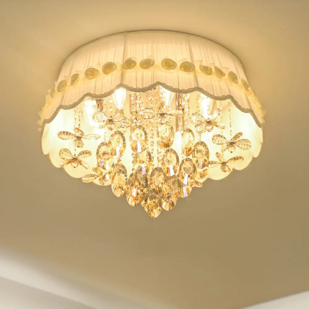 DecorBites™ DecorBites™ Simple Style White Scalloped Flush Mount Light with Crystal Drops (6/8 Heads)