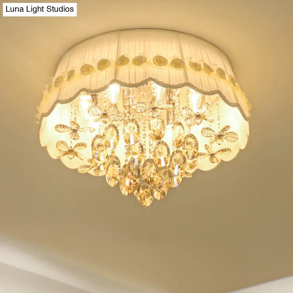 DecorBites™ DecorBites™ Simple Style White Scalloped Flush Mount Light with Crystal Drops (6/8 Heads)