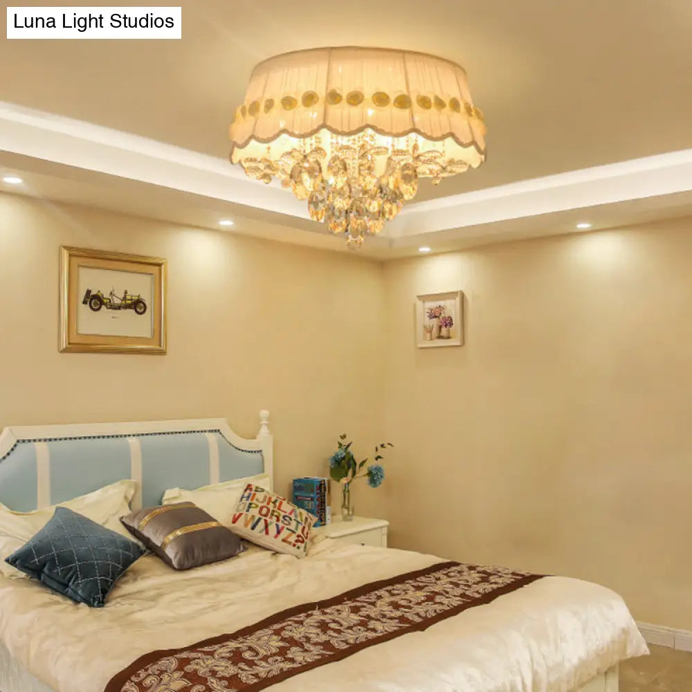 DecorBites™ DecorBites™ Simple Style White Scalloped Flush Mount Light with Crystal Drops (6/8 Heads)