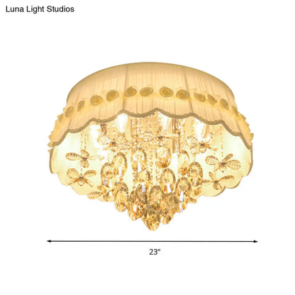 DecorBites™ DecorBites™ Simple Style White Scalloped Flush Mount Light with Crystal Drops (6/8 Heads)