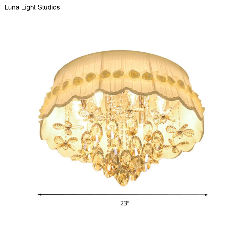 DecorBites™ DecorBites™ Simple Style White Scalloped Flush Mount Light with Crystal Drops (6/8 Heads)