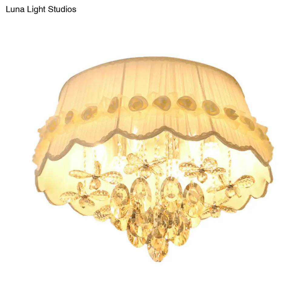 DecorBites™ DecorBites™ Simple Style White Scalloped Flush Mount Light with Crystal Drops (6/8 Heads)
