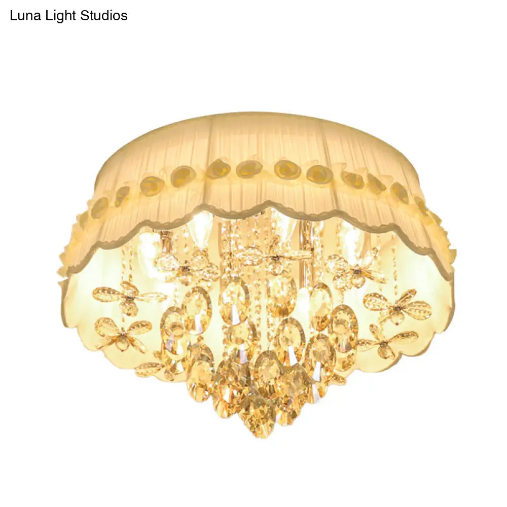 DecorBites™ DecorBites™ Simple Style White Scalloped Flush Mount Light with Crystal Drops (6/8 Heads)