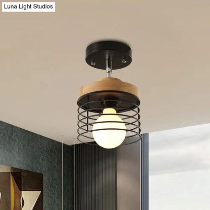 DecorBites™ DecorBites™ Simple Stylish Iron Drum Cage Flush Ceiling Light - Rotatable 1 Light Ceiling Lamp for Balconies