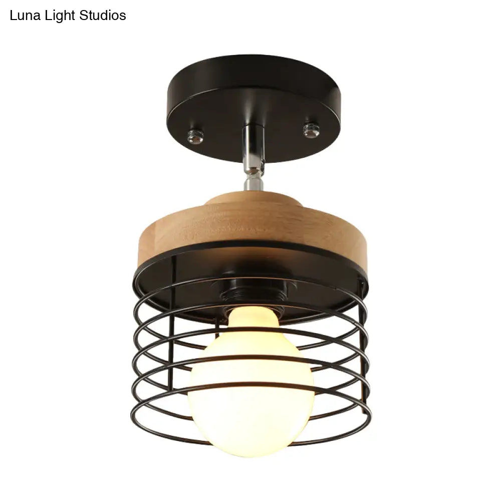 DecorBites™ DecorBites™ Simple Stylish Iron Drum Cage Flush Ceiling Light - Rotatable 1 Light Ceiling Lamp for Balconies