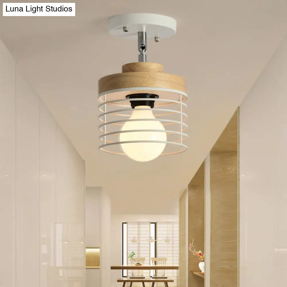 DecorBites™ DecorBites™ Simple Stylish Iron Drum Cage Flush Ceiling Light - Rotatable 1 Light Ceiling Lamp for Balconies