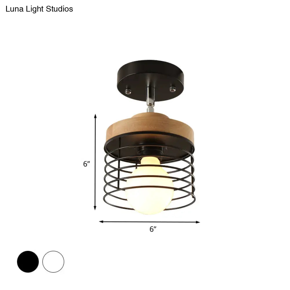 DecorBites™ DecorBites™ Simple Stylish Iron Drum Cage Flush Ceiling Light - Rotatable 1 Light Ceiling Lamp for Balconies