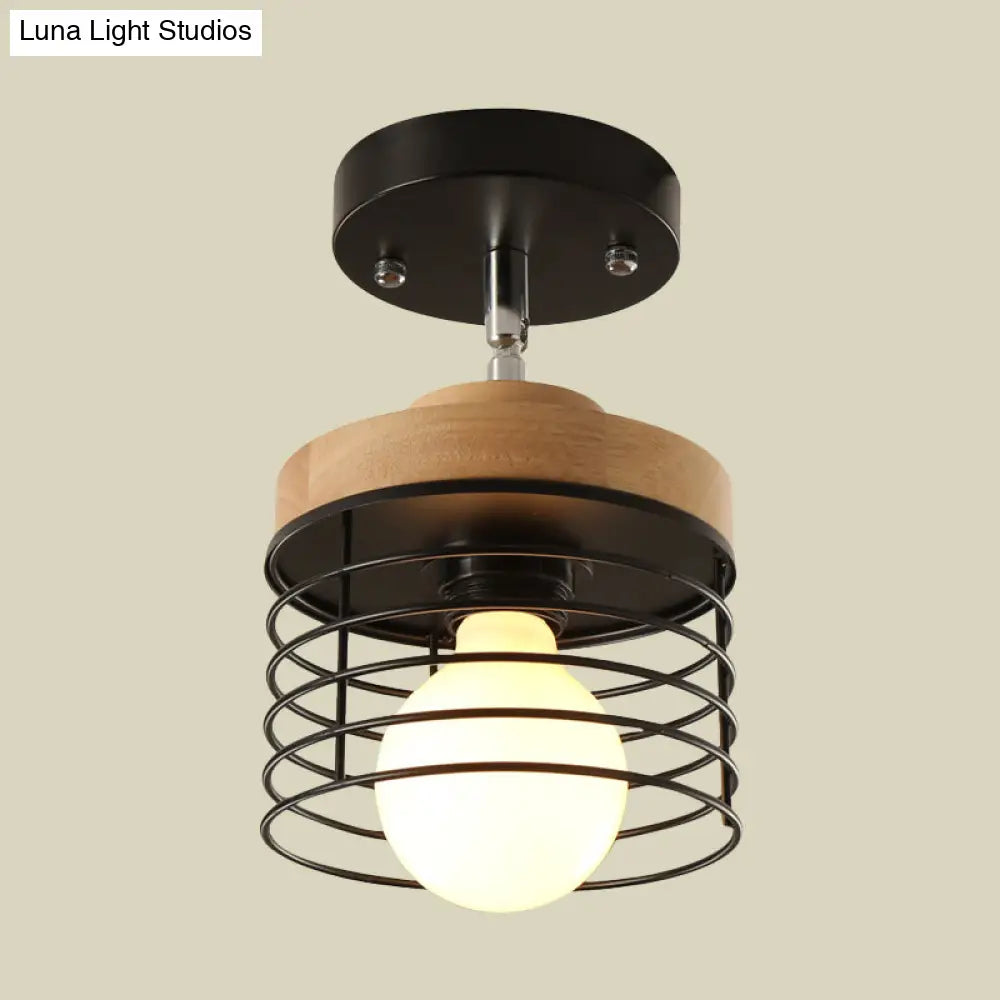 DecorBites™ DecorBites™ Simple Stylish Iron Drum Cage Flush Ceiling Light - Rotatable 1 Light Ceiling Lamp for Balconies