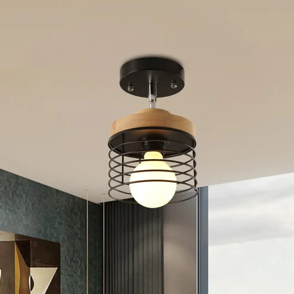 DecorBites™ DecorBites™ Simple Stylish Iron Drum Cage Flush Ceiling Light - Rotatable 1 Light Ceiling Lamp for Balconies