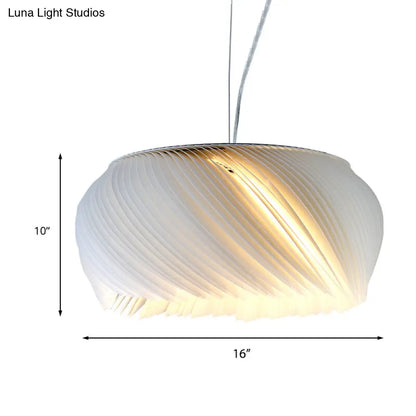 Simple White Drum Pendant Light for Living Room - 1-Light Plastic Hanging Fixture