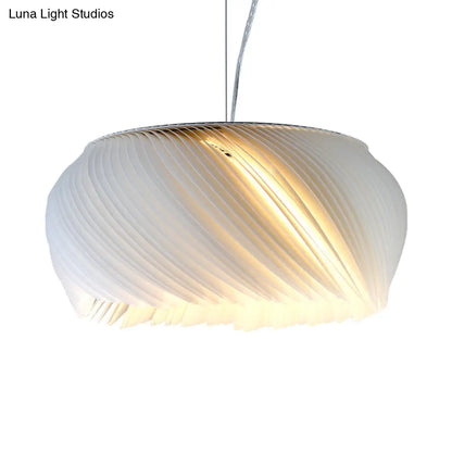 Simple White Drum Pendant Light for Living Room - 1-Light Plastic Hanging Fixture