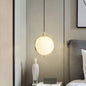 Simple White Frosted Glass Pendant Light with Brass Ring - Global Suspended Lamp for Bedside or Ceiling, 1 Bulb