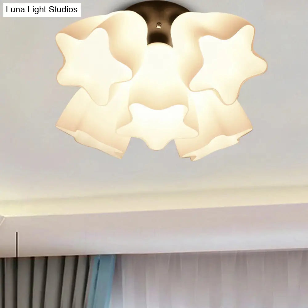 Simple White Glass Semi Flush Mount Light with 3/5 Bulbs - Ideal Bedroom Ceiling Lighting Fixture