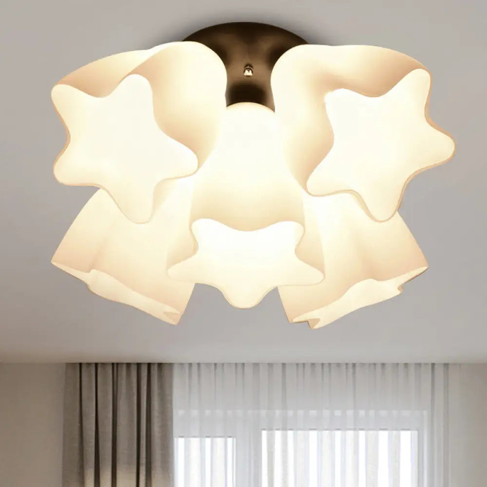 Simple White Glass Semi Flush Mount Light with 3/5 Bulbs - Ideal Bedroom Ceiling Lighting Fixture