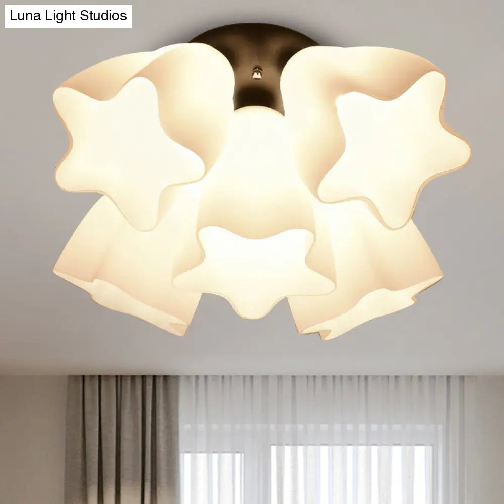 Simple White Glass Semi Flush Mount Light with 3/5 Bulbs - Ideal Bedroom Ceiling Lighting Fixture