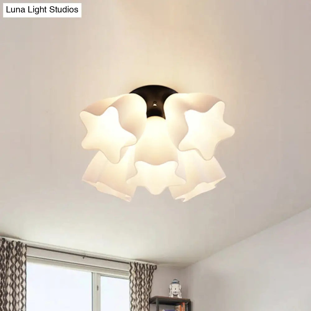 Simple White Glass Semi Flush Mount Light with 3/5 Bulbs - Ideal Bedroom Ceiling Lighting Fixture