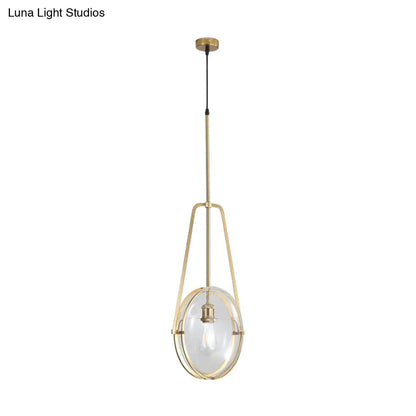 Simplicity 1-Head Clear Glass Drop Pendant Light for Dining Room - Gold Elliptical Hanging Ceiling Lamp