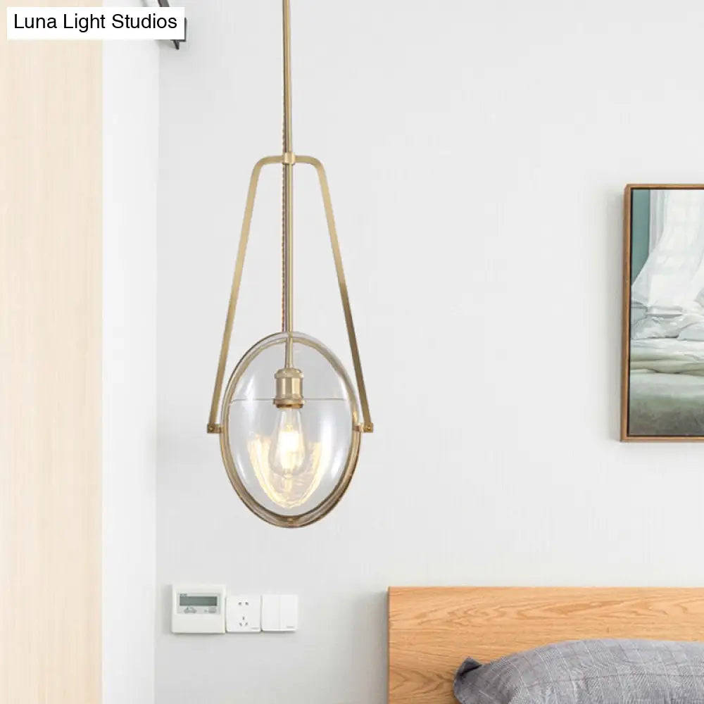 Simplicity 1-Head Clear Glass Drop Pendant Light for Dining Room - Gold Elliptical Hanging Ceiling Lamp