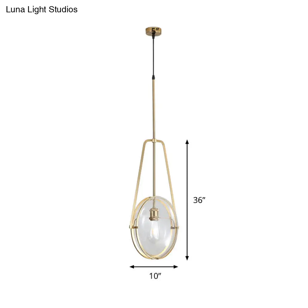 Simplicity 1-Head Clear Glass Drop Pendant Light for Dining Room - Gold Elliptical Hanging Ceiling Lamp