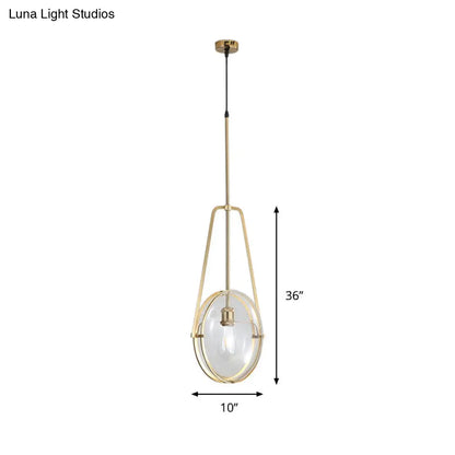 Simplicity 1-Head Clear Glass Drop Pendant Light for Dining Room - Gold Elliptical Hanging Ceiling Lamp