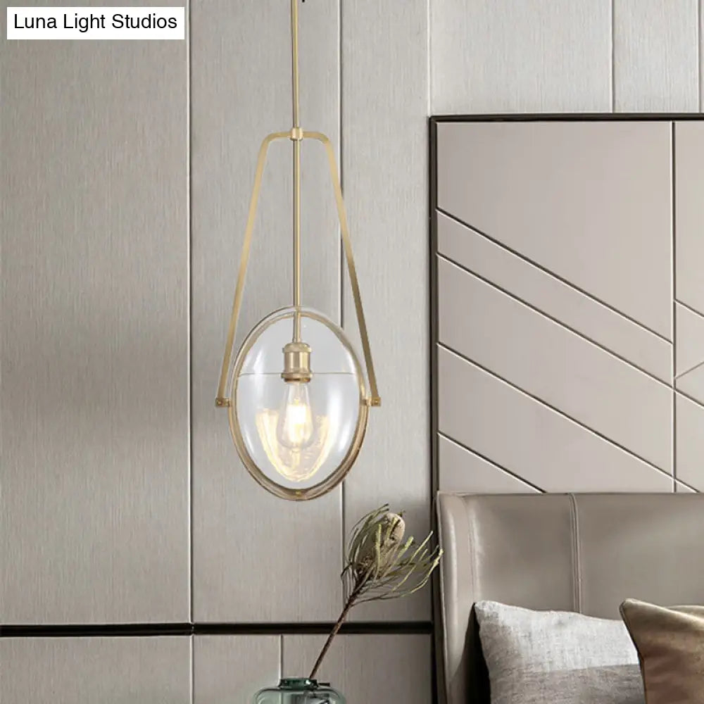 Simplicity 1-Head Clear Glass Drop Pendant Light for Dining Room - Gold Elliptical Hanging Ceiling Lamp