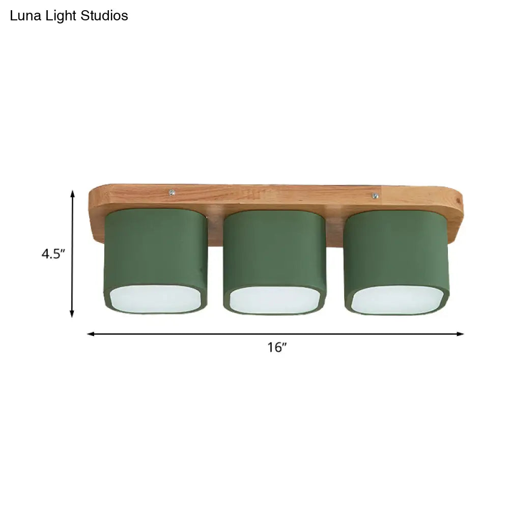 DecorBites™ Simplicity Lámpara de techo empotrada de hierro con 3 bombillas y rosetón de madera - Diseño cuadrado verde en luz cálida/blanca