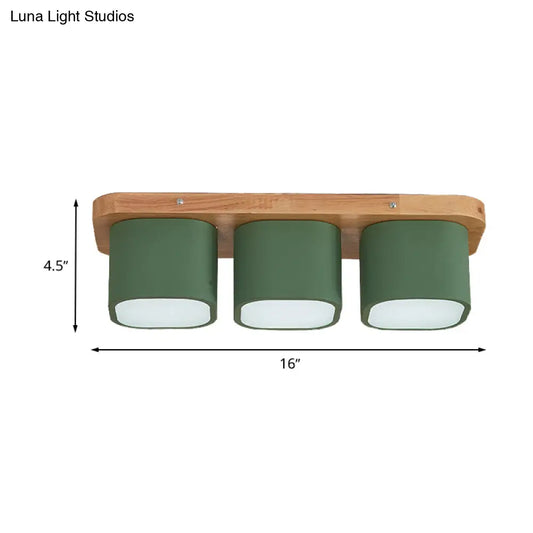 DecorBites™ DecorBites™ Simplicity 3-Bulb Iron Flush Mount Ceiling Fixture with Wooden Canopy - Green Square Design in Warm/White Light