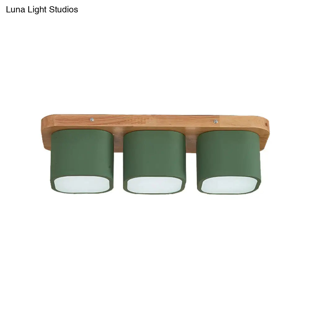 DecorBites™ Simplicity Lámpara de techo empotrada de hierro con 3 bombillas y rosetón de madera - Diseño cuadrado verde en luz cálida/blanca