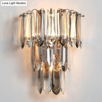DecorBites™ DecorBites™ Simplicity 3-Head Wall Mount Sconce Light for Hallway - Clear and Smoke Crystal Tiers