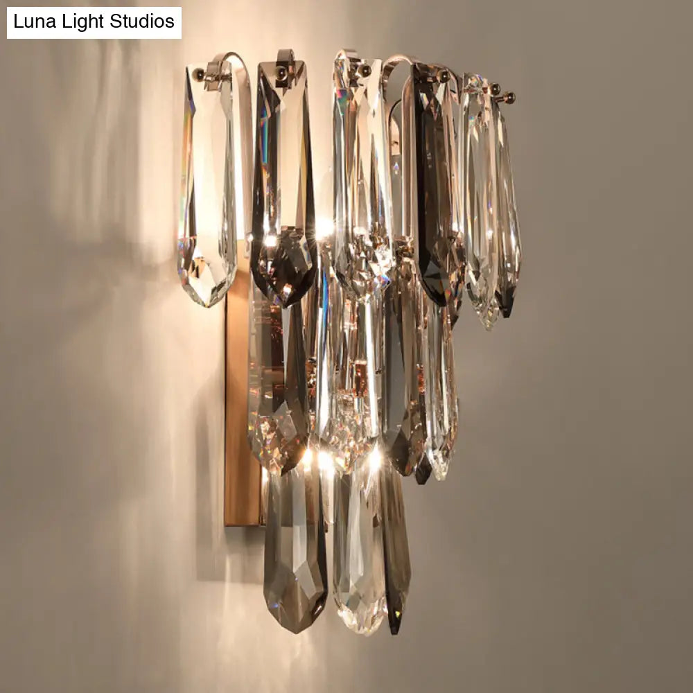 DecorBites™ DecorBites™ Simplicity 3-Head Wall Mount Sconce Light for Hallway - Clear and Smoke Crystal Tiers