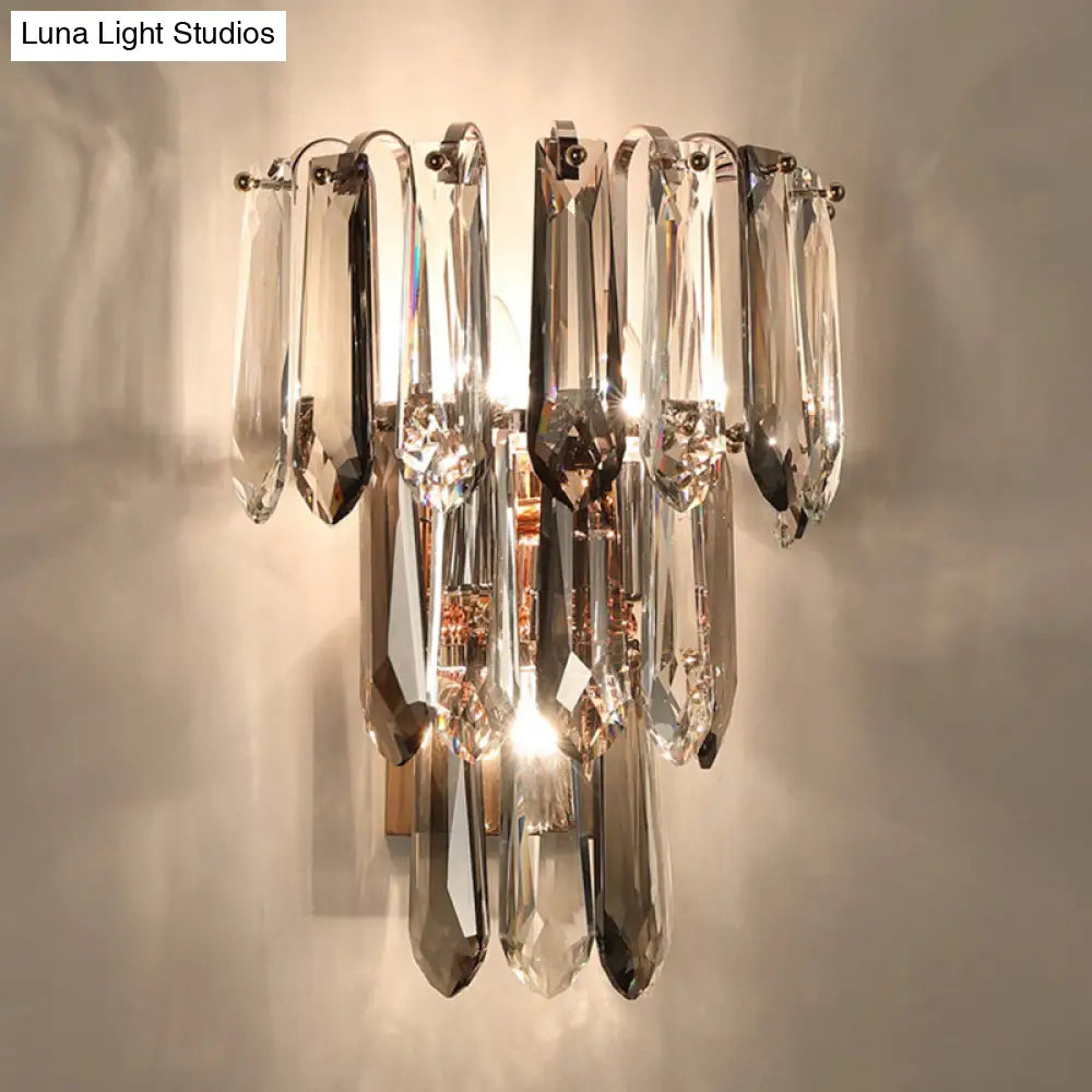 DecorBites™ DecorBites™ Simplicity 3-Head Wall Mount Sconce Light for Hallway - Clear and Smoke Crystal Tiers
