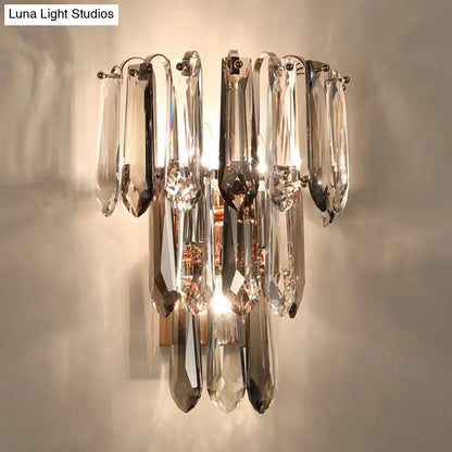 DecorBites™ DecorBites™ Simplicity 3-Head Wall Mount Sconce Light for Hallway - Clear and Smoke Crystal Tiers